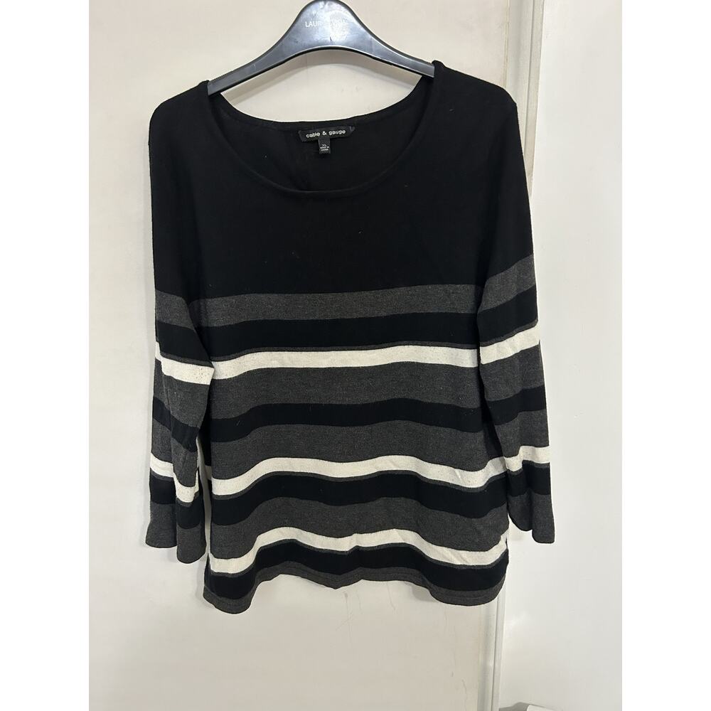 Cable and Gauge Black Grey White Blouse Size XL